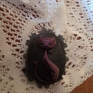 Handmade Cat Brooch. Made From Resin/ Black Resin Frame 30x40 mm
